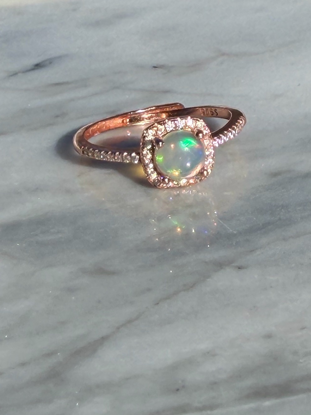Rose Gold Plated Sterling Silver Adjustable Opal Ring